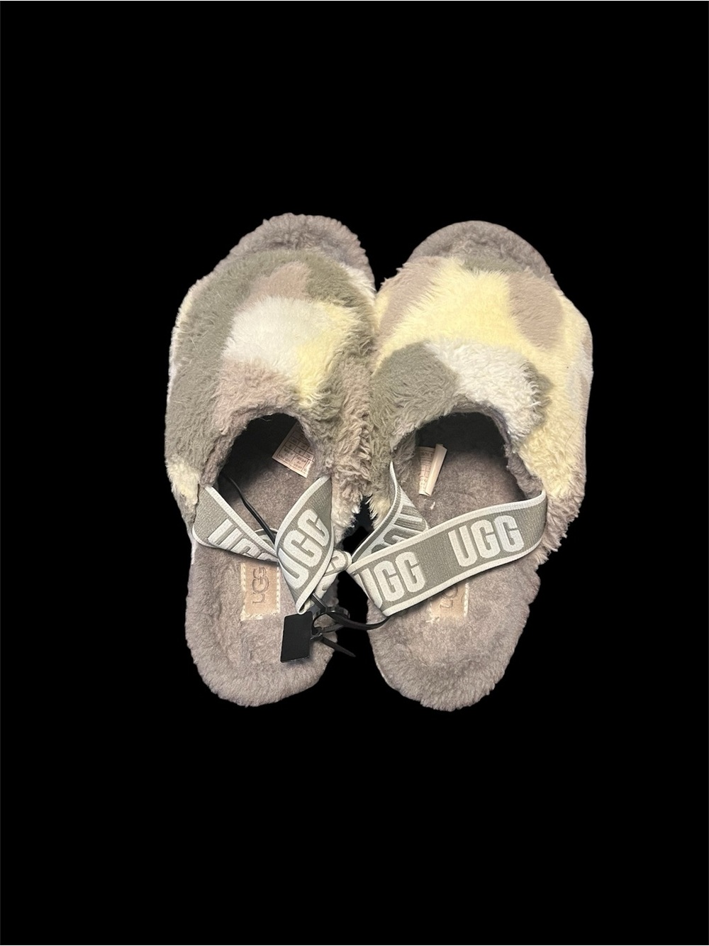 UGG Multi-Pastel Fluffy Slide Sandals with Logo Strap